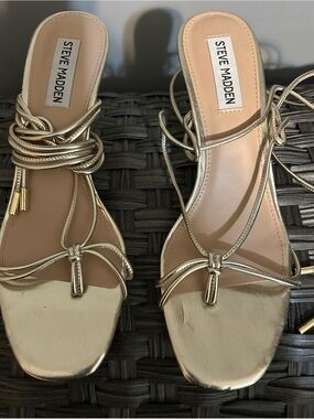 Steve Madden Gold Strappy Lace-Up Slide Heels